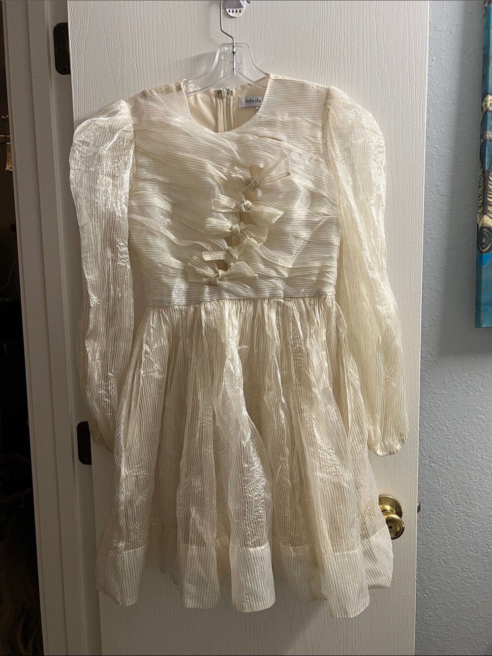 Ivory Ruffled Long-Sleeve Mini Dress